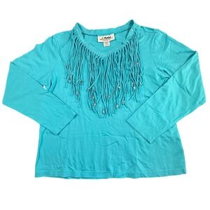 Back In The Saddle Women's Medium Western Studded Fringe Cotton Top Shirt